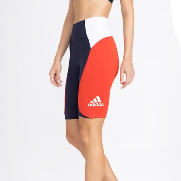 Adidas Navy White Red Performance Biker Shorts Women’s Size XL Aeroready - Picture 2 of 11
